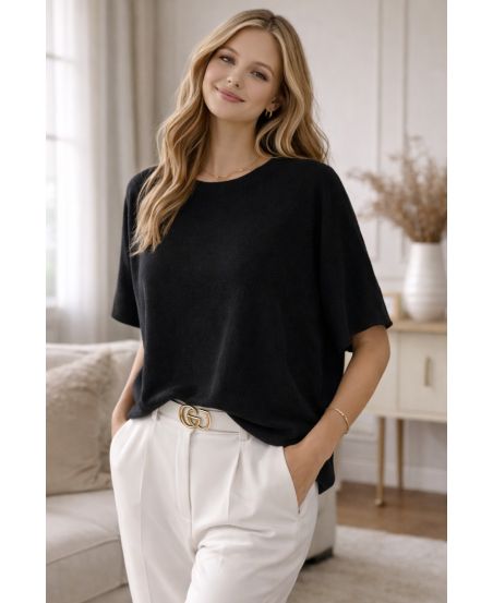 PULL FLUIDE SANS COUTURE COL ROND PE2392 NOIR