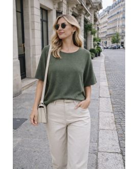 SEAMLESS FLOWING SWEATER ROUND NECK PE2392 KAKI