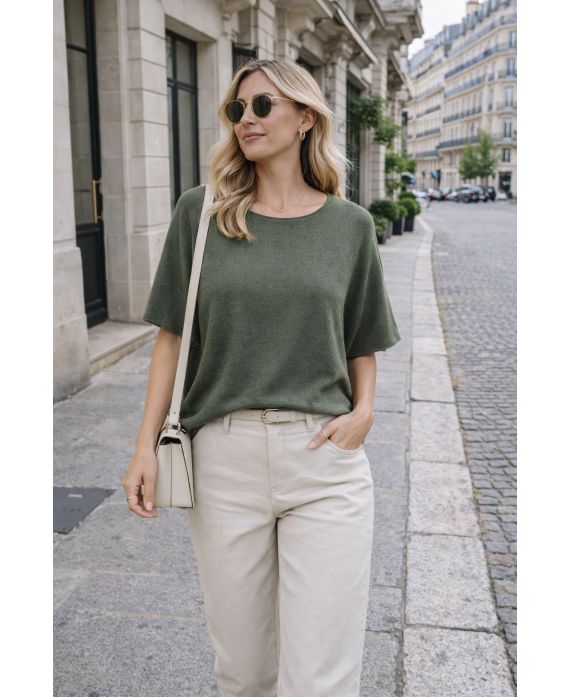 PULL FLUIDE SANS COUTURE COL ROND PE2392 KAKI