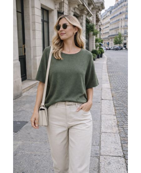 MAGLIONE A COLLO TONDO SENZA SOLUZIONE DI CUCITURA CON COLLO TONDO PE2392 KAKI