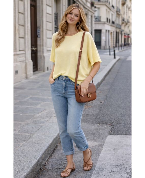 NAHTLOSER, FLIESSENDER PULLOVER RUND HALS PE2392 GELB