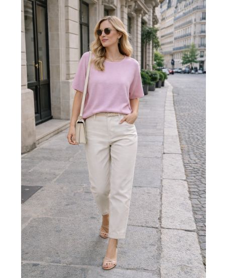 JERSEY DE CUELLO REDONDO FLUIDO Y SIN COSTURAS PE2392 ROSA