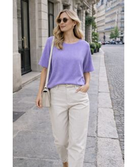 MAGLIONE A COLLO TONDO SENZA SOLUZIONE DI CUCITURA CON COLLO TONDO PE2392 LILA