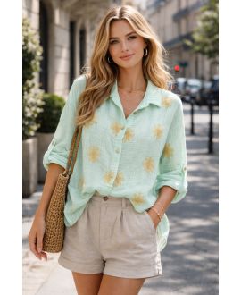 CHEMISE GAZE DE COTON BRODERIE PE2414 VERT PASTEL