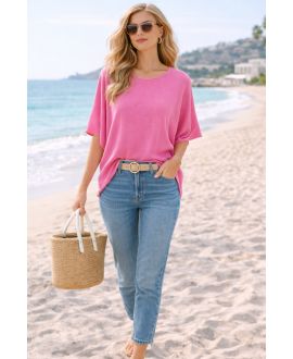 SEAMLESS FLOWING ROUND NECK SWEATER PE2392 FUSHIA
