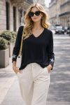 MAGLIONE LEGGERO A STRASS A STRIS CON STO A STO CON STO A SFUOCO NERO PE2424 NERO