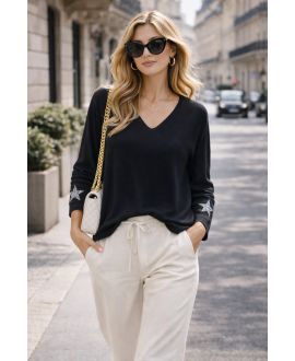 PULL LEGER FLOCAGE ETOILE STRASS PE2424 NOIR