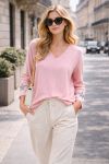 PULL LEGER FLOCAGE ETOILE STRASS PE2424 ROSE