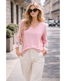 LIGHTWEIGHT RHINESTONE STAR FLOCKING SWEATER PE2424 PINK