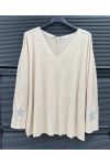 PULL LEGER FLOCAGE ETOILE STRASS PE2424 BEIGE