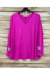 MAGLIONE LEGGERO A STELLA DI STRASS PE2424 FUSHIA