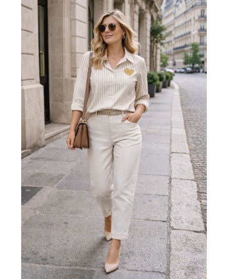 GESTREEPT SHIRT HART PE2368 BEIGE