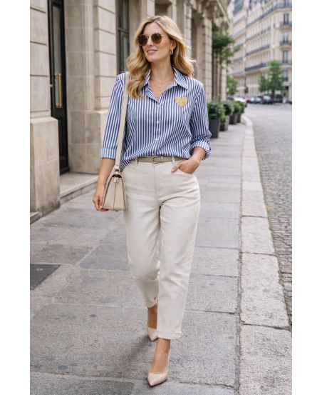 CAMISA DE RAYAS CORAZÓN PE2368 AZUL MARINO