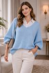PULL MAILLE COL V PE2360 BLEU CIEL