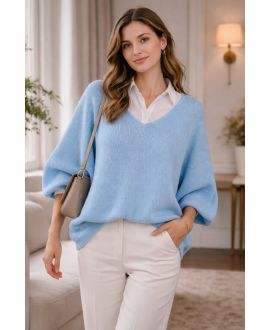 KNITTED V-NECK SWEATER SS2360 SKY BLUE