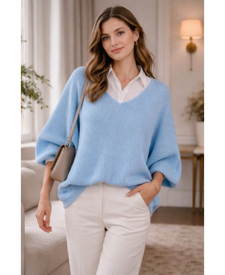 KNITTED V-NECK SWEATER SS2360 SKY BLUE