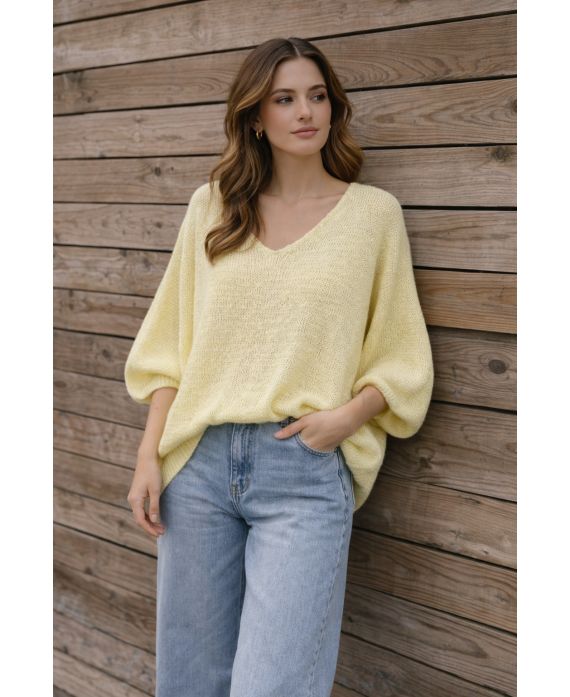 MAGLIONE A V-NECK A MAGLIA PE2360 GIALLO