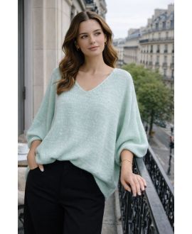 PULL MAILLE COL V PE2360 VERT PASTEL