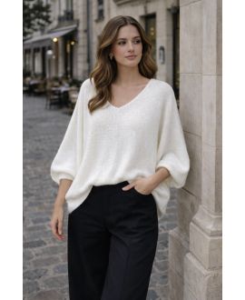 PULL MAILLE COL V PE2360 BLANC