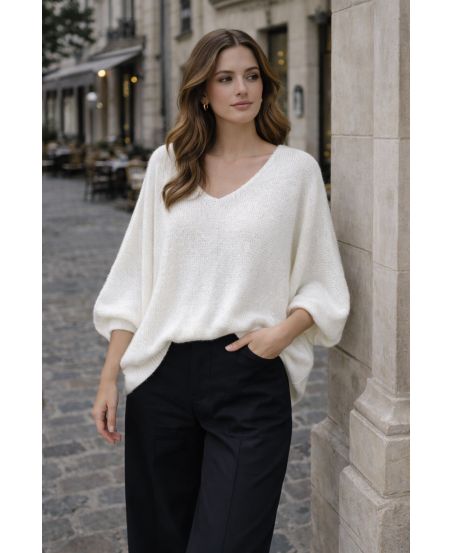 KNITTED V-NECK SWEATER SS2360 WHITE