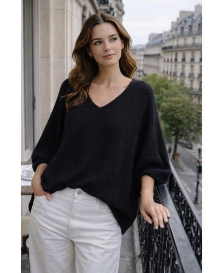 KNITTED V-NECK SWEATER PE2360 BLACK