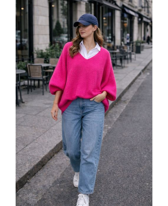 SWETER Z DEKOLTEM W SEREK PE2360 FUCHIA