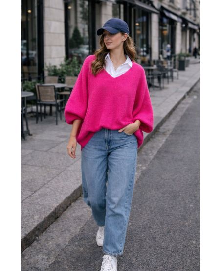 SWETER Z DEKOLTEM W SEREK PE2360 FUCHIA