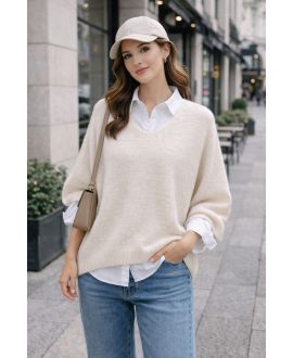 KNITTED V-NECK SWEATER PE2360 BEIGE