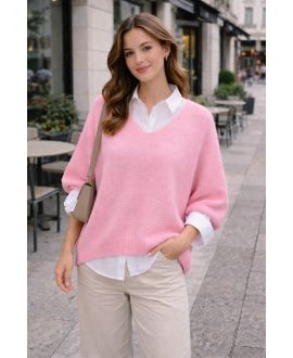 SWETER Z DEKOLTEM W SEREK PE2360 RÓŻOWY