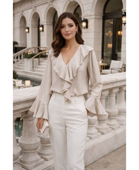 RUFFLE BLOUSE PE2109 BEIGE