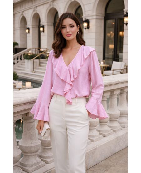 BLOUSE A VOLANTS PE2109 ROSE