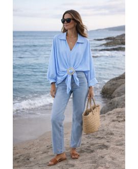 BUCKLE ACCESSORY BLOUSE PE2408 SKY BLUE