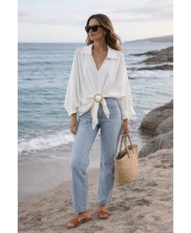 CHEMISIER ACCESSOIRE BOUCLE PE2408 BLANC