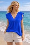 TOP OVERSIZE CARACO DENTELLE PE2463 BLEU ROYAL