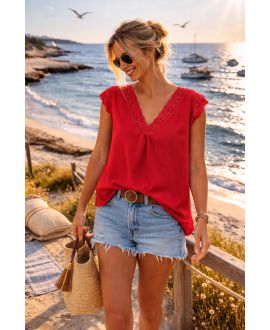 TOP OVERSIZE IN PIZZO PE2463 ROSSO