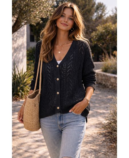 GILET MAILLE TRICOTEE PE2437 NOIR