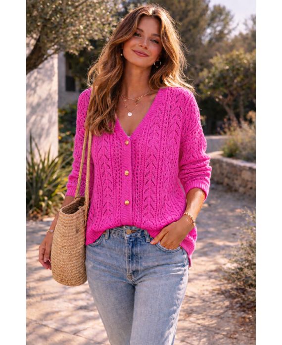 KNITTED KNITTED VEST PE2437 FUSHIA