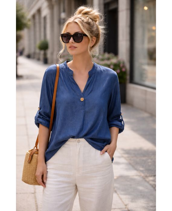 TENCEL PE2445 BLOUSE DONKERBLAUW