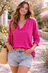 BLUSA OVERSIZE CON MANGAS ELÁSTICAS PE2447 FUSHIA
