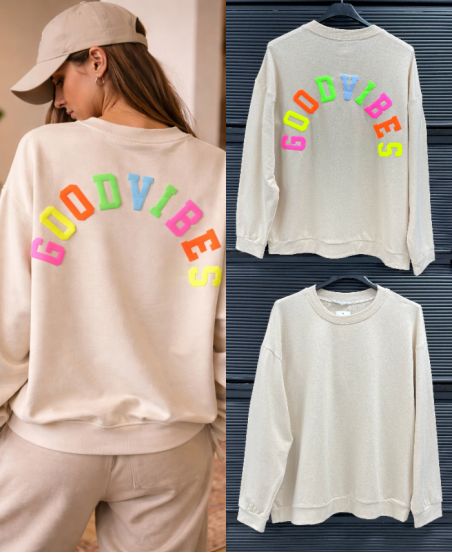 GOOD VIBES KATOENEN SWEATSHIRT SS2477 BEIGE