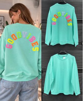 SUDADERA DE ALGODÓN GOOD VIBES SS2477 VERDE PASTEL