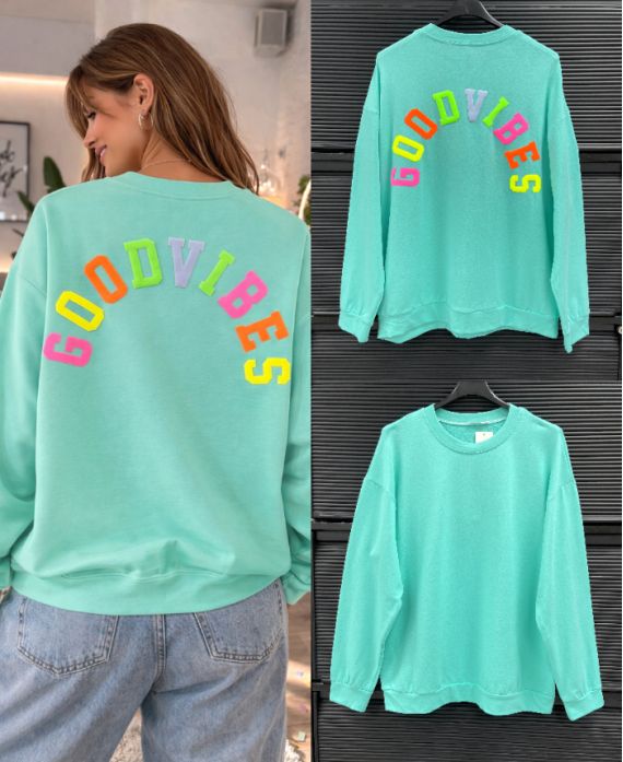 SUDADERA DE ALGODÓN GOOD VIBES SS2477 VERDE PASTEL