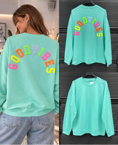 GOOD VIBES COTTON SWEATSHIRT SS2477 PASTEL GREEN