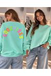SUDADERA DE ALGODÓN GOOD VIBES SS2477 VERDE PASTEL