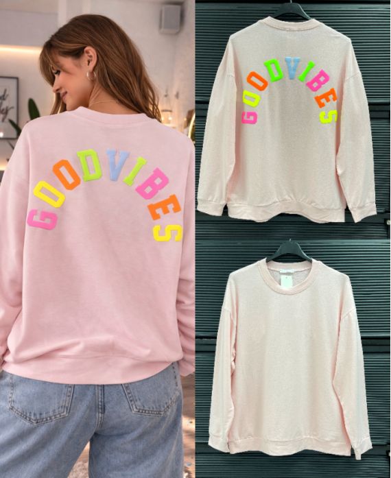 SWEAT-SHIRT COTON GOOD VIBES PE2477 ROSE