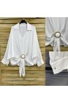 BUCKLE ACCESSORY BLOUSE PE2408 WHITE