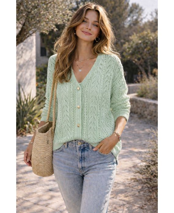 GILET MAILLE TRICOTEE PE2437 VERT PASTEL