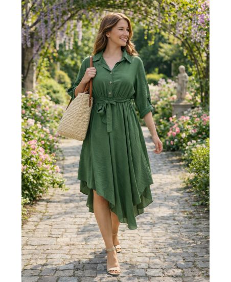 ASYMMETRISCHES KLEID + GÜRTEL PE2482 KAKI