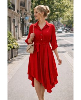 ROBE ASYMETRIQUE + CEINTURE PE2482 ROUGE