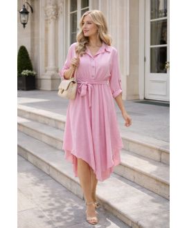 VESTIDO SIMÉTRICO + CINTURÓN PE2482 ROSA